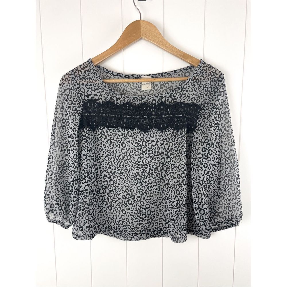 Audrey 3+1 Sheer Leopard Blouse with Eyelash Lace M